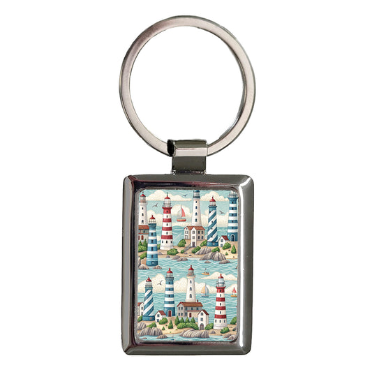 Light Houses Background Rectangle Metal Keychain