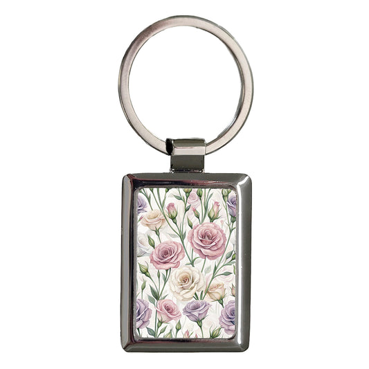 Lisianthus Flowers Pink White Purple Rectangle Metal Keychain