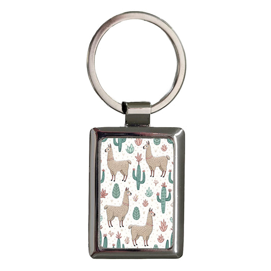 Lots Of Llamas Background Rectangle Metal Keychain