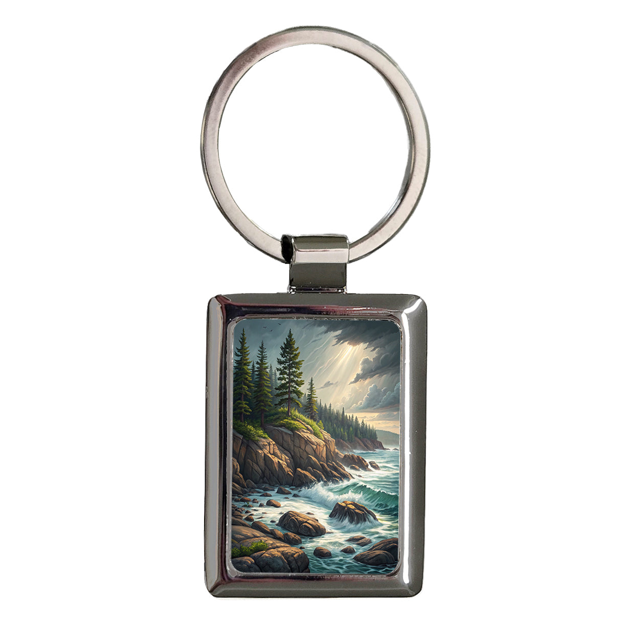 Maine State Beautiful Coastal Scene Rectangle Metal Keychain