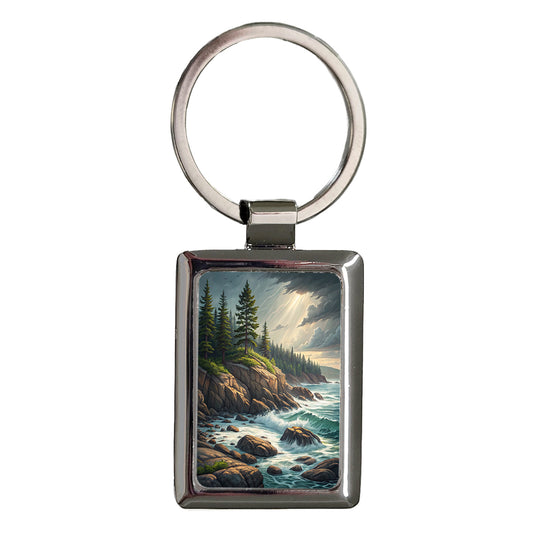 Maine State Beautiful Coastal Scene Rectangle Metal Keychain
