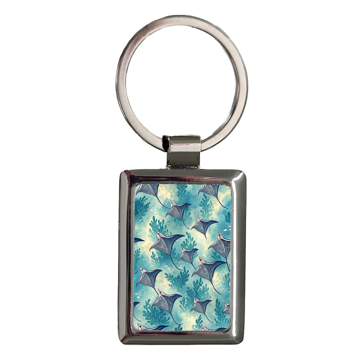 Manta Rays Swimming Background Rectangle Metal Keychain