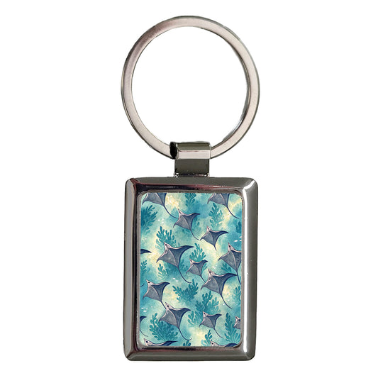 Manta Rays Swimming Background Rectangle Metal Keychain