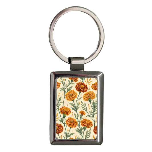 Marigold Flowers Beautiful Background Rectangle Metal Keychain