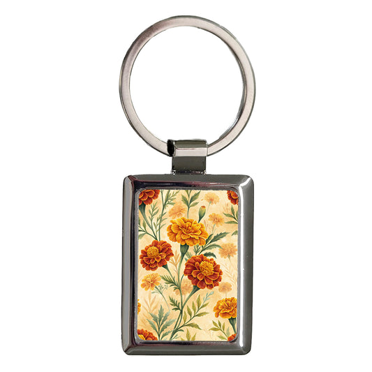 Marigold Flowers Yellow Orange Rectangle Metal Keychain