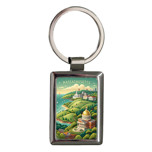 Massachusetts State Beautiful Scene Rectangle Metal Keychain