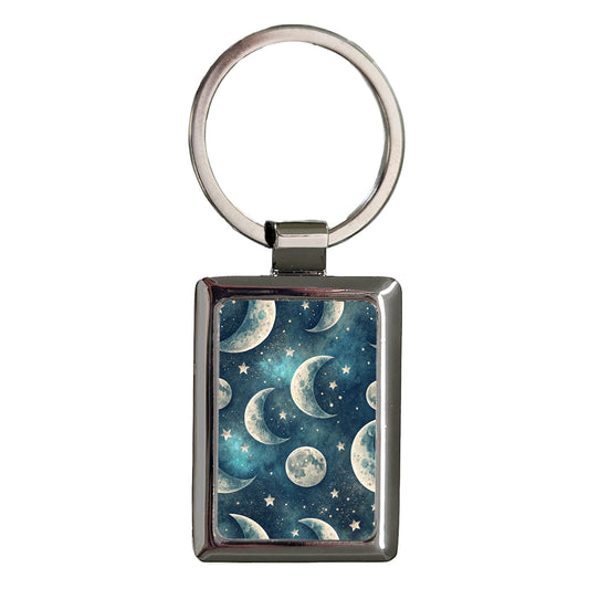 Moody Moons Night Rectangle Metal Keychain