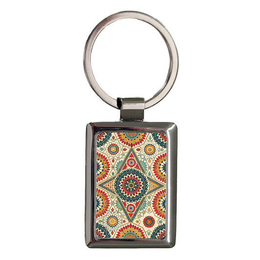 Moroccan Print Background Rectangle Metal Keychain