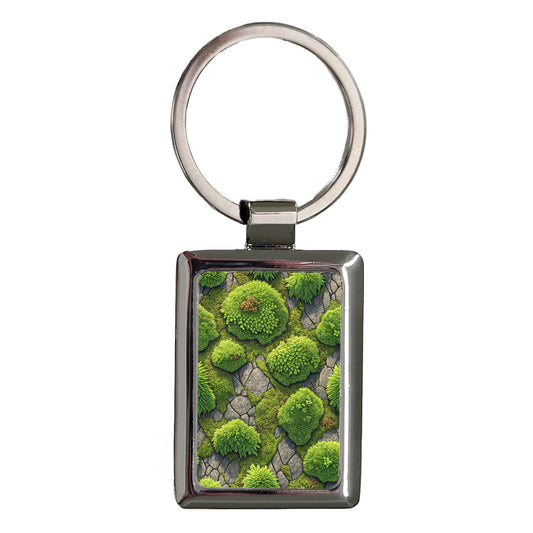 Moss Path Background Rectangle Metal Keychain