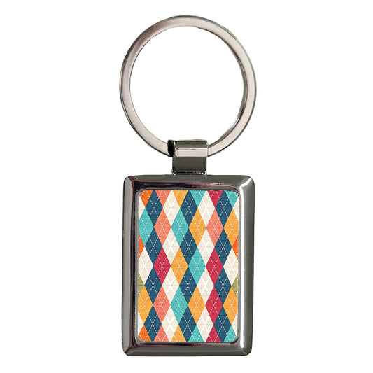 Multicolor Argyle Background Pattern Rectangle Metal Keychain