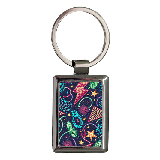 Neon 80s Design Rectangle Metal Keychain