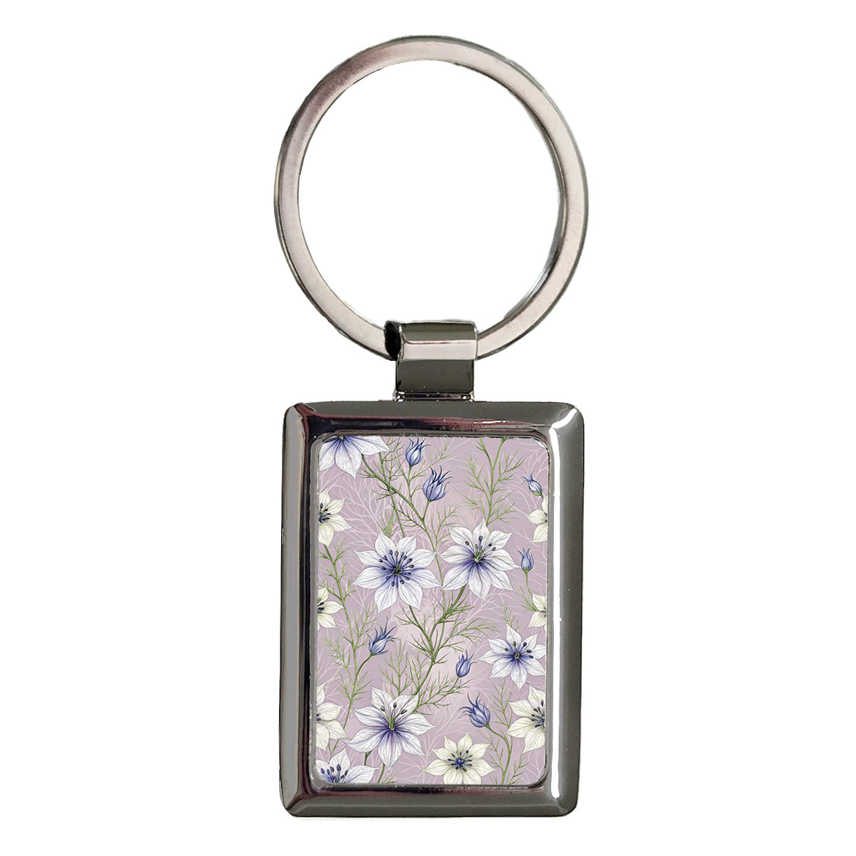 Nigella Flowers Purple Background Rectangle Metal Keychain