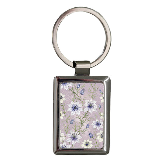 Nigella Flowers Purple Background Rectangle Metal Keychain