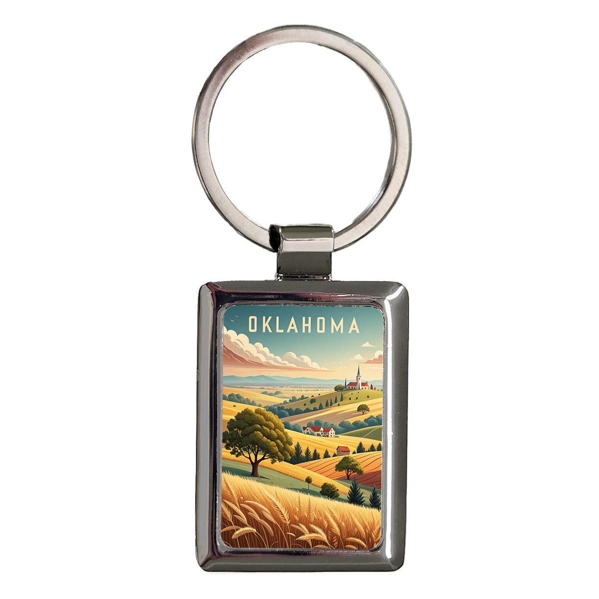Oklahoma State Beautiful Scene Rectangle Metal Keychain