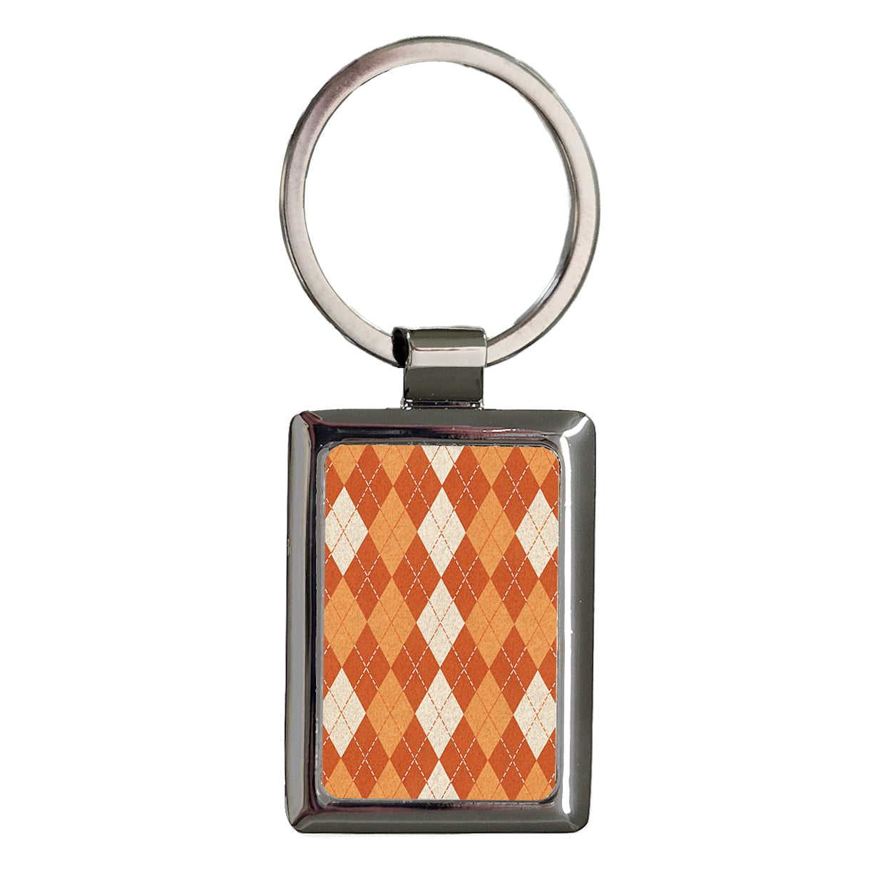 Orange Argyle Background Rectangle Metal Keychain