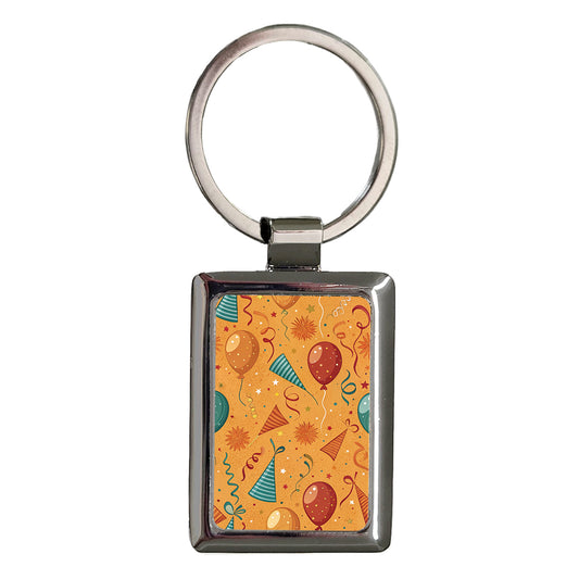 Orange Birthday Background Rectangle Metal Keychain