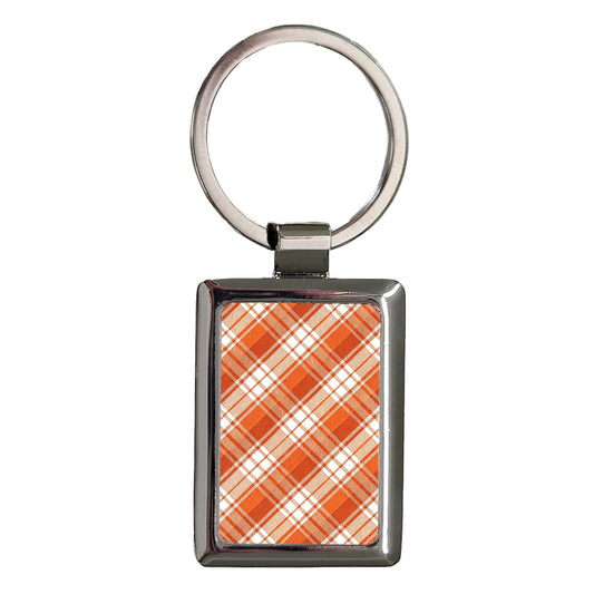 Orange Plaid Cute Background Rectangle Metal Keychain