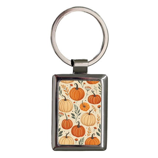 Orange Pumpkins Autumn Fall Background Halloween Rectangle Metal Keychain