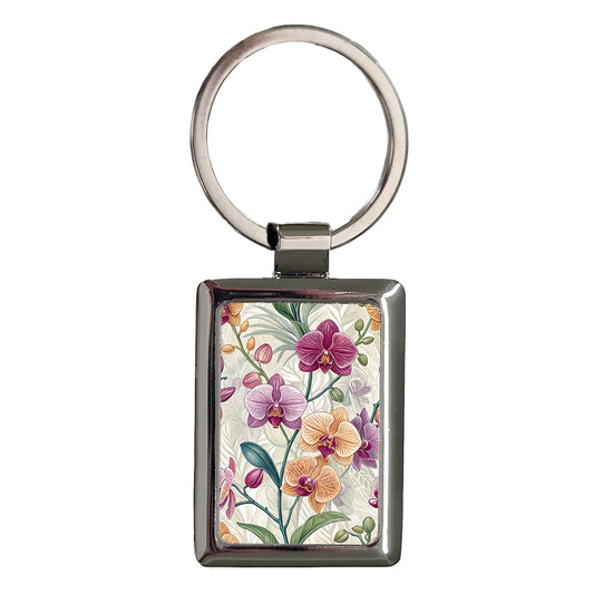 Orchid Flowers Beautiful Background Rectangle Metal Keychain