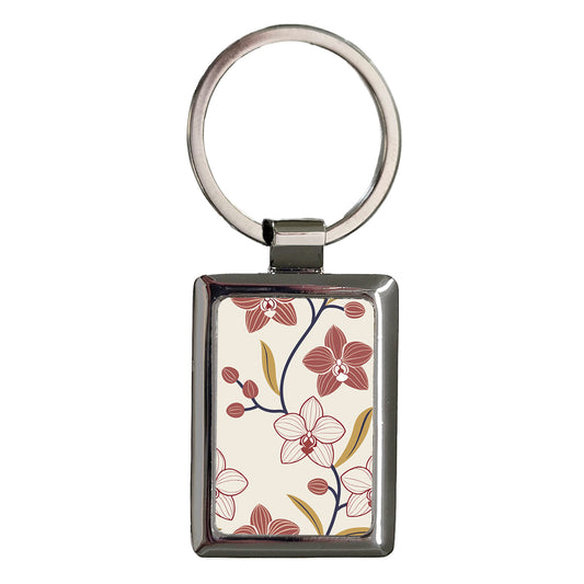 Orchids Drawing Background Flowers Rectangle Metal Keychain