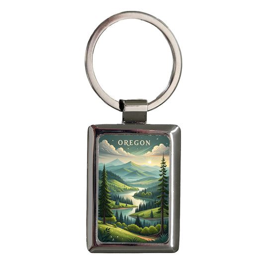 Oregon State Beautiful Nature Scene Rectangle Metal Keychain