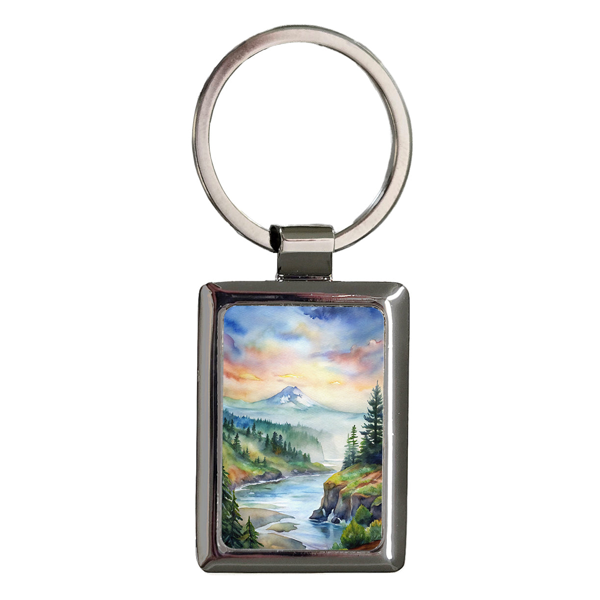 Oregon Watercolor State Beautiful Scene Rectangle Metal Keychain