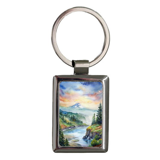 Oregon Watercolor State Beautiful Scene Rectangle Metal Keychain