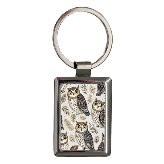 Owls Birds Sweet Background Rectangle Metal Keychain