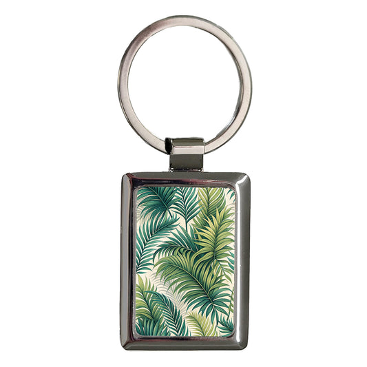 Palm Fronds Leaves Background Rectangle Metal Keychain