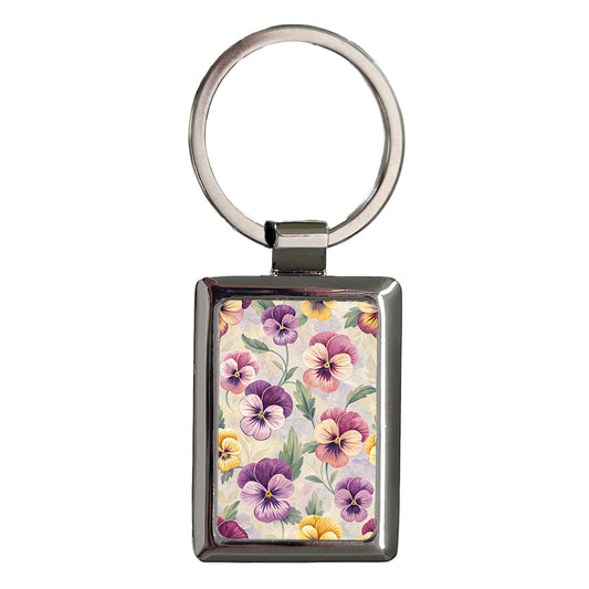 Pansy Flowers Purple Background Rectangle Metal Keychain