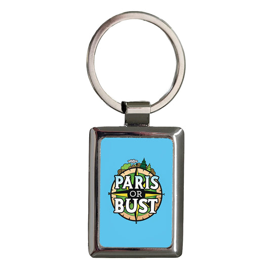 Paris Or Bust France Vacation Rectangle Metal Keychain