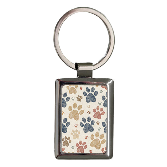 Paw Prints Cute Fun Dogs Cats Rectangle Metal Keychain