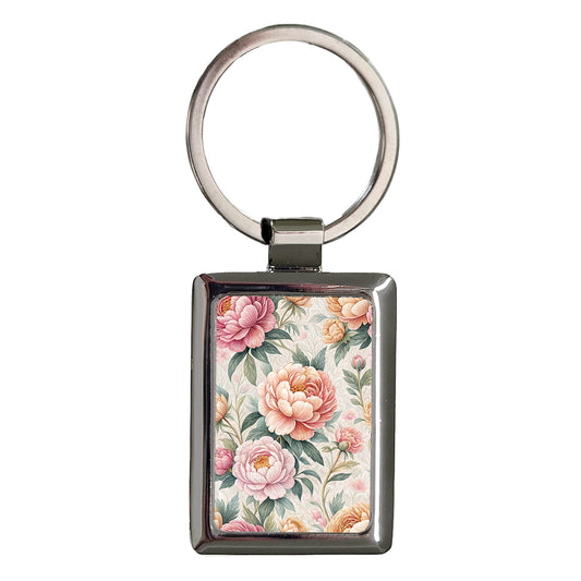 Peony Flowers Elegant Background Rectangle Metal Keychain