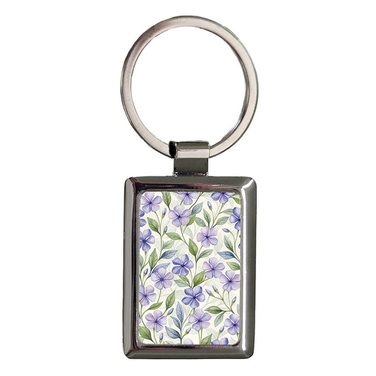 Periwinkle Flowers Purple Cute Background Rectangle Metal Keychain