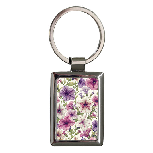 Petunia Flowers Lovely Floral Rectangle Metal Keychain