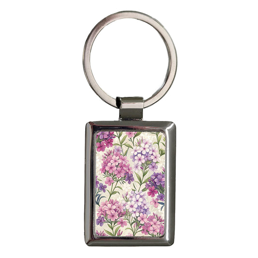 Phlox Flowers Pink Purple Rectangle Metal Keychain