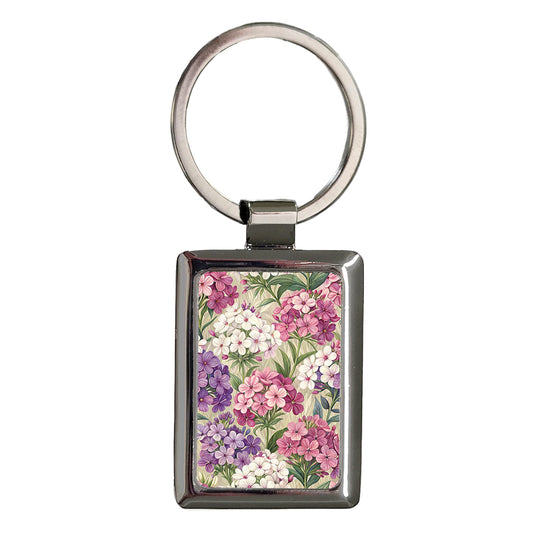 Phlox Flowers Pink White Purple Rectangle Metal Keychain