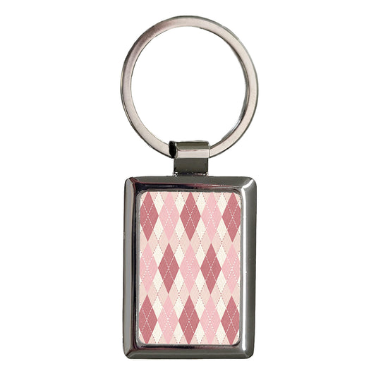 Pink Argyle Cute Pattern Rectangle Metal Keychain