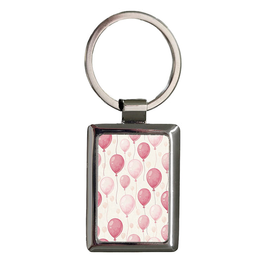 Pink Balloons Birthday Rectangle Metal Keychain