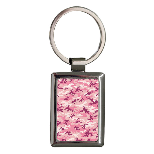 Pink Camouflage Pattern Rectangle Metal Keychain