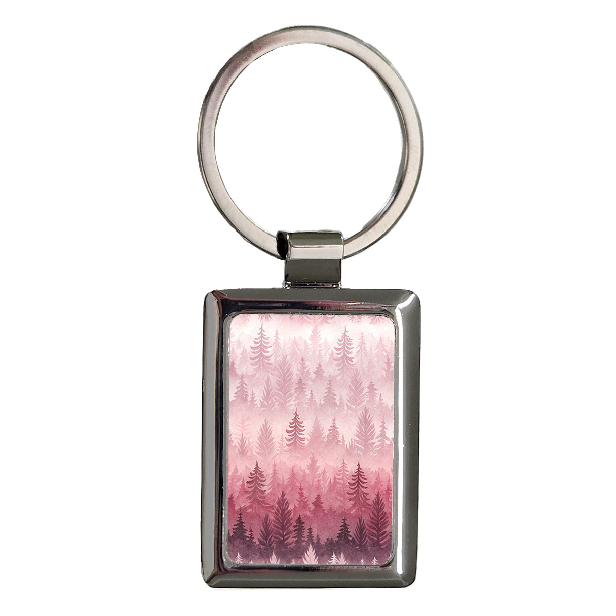 Pink Ombre Trees Forest Rectangle Metal Keychain