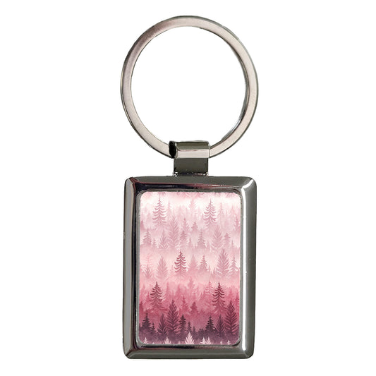Pink Ombre Trees Forest Rectangle Metal Keychain