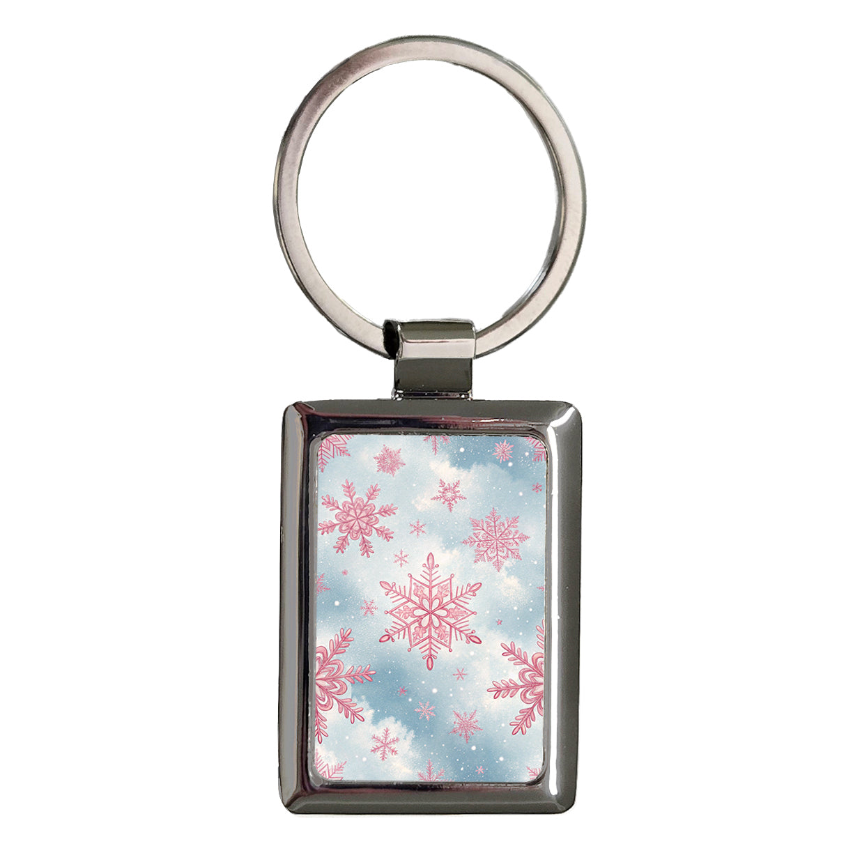 Pink Snowflakes Cute Winter Rectangle Metal Keychain