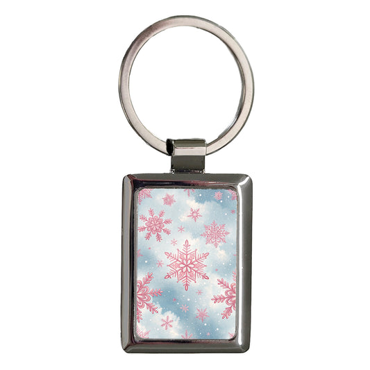 Pink Snowflakes Cute Winter Rectangle Metal Keychain
