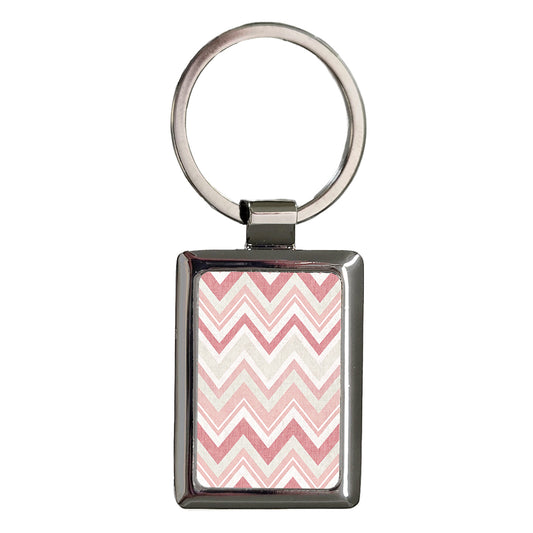 Pink White Chevrons Background Rectangle Metal Keychain