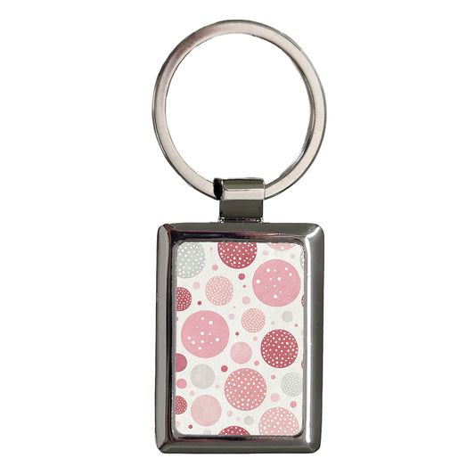 Pink White Polka Dots Cute Rectangle Metal Keychain