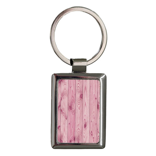 Pink Wood Boards Rectangle Metal Keychain