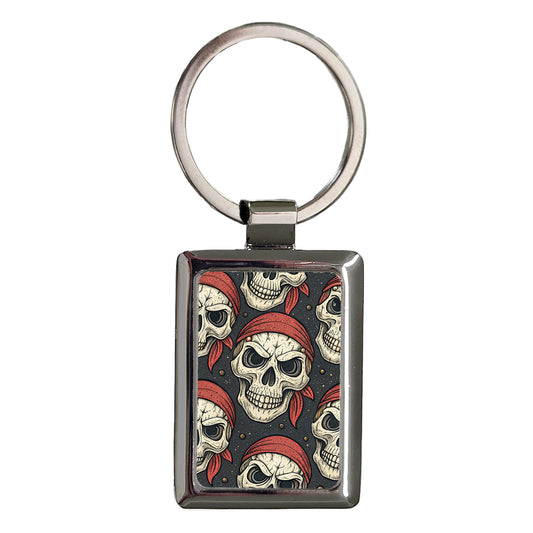 Pirate Skulls Red Bandana Rectangle Metal Keychain
