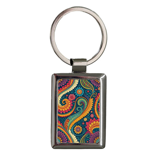 Psychedelic Colorful Pattern Rectangle Metal Keychain