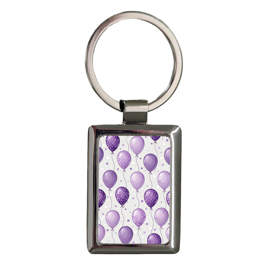 Purple Balloons Birthday Rectangle Metal Keychain